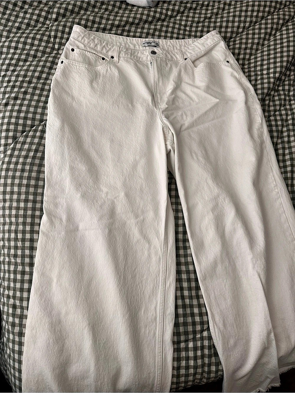 Abercrombie & Fitch Curve Love High Rise Wide Leg Jeans White Waist 34